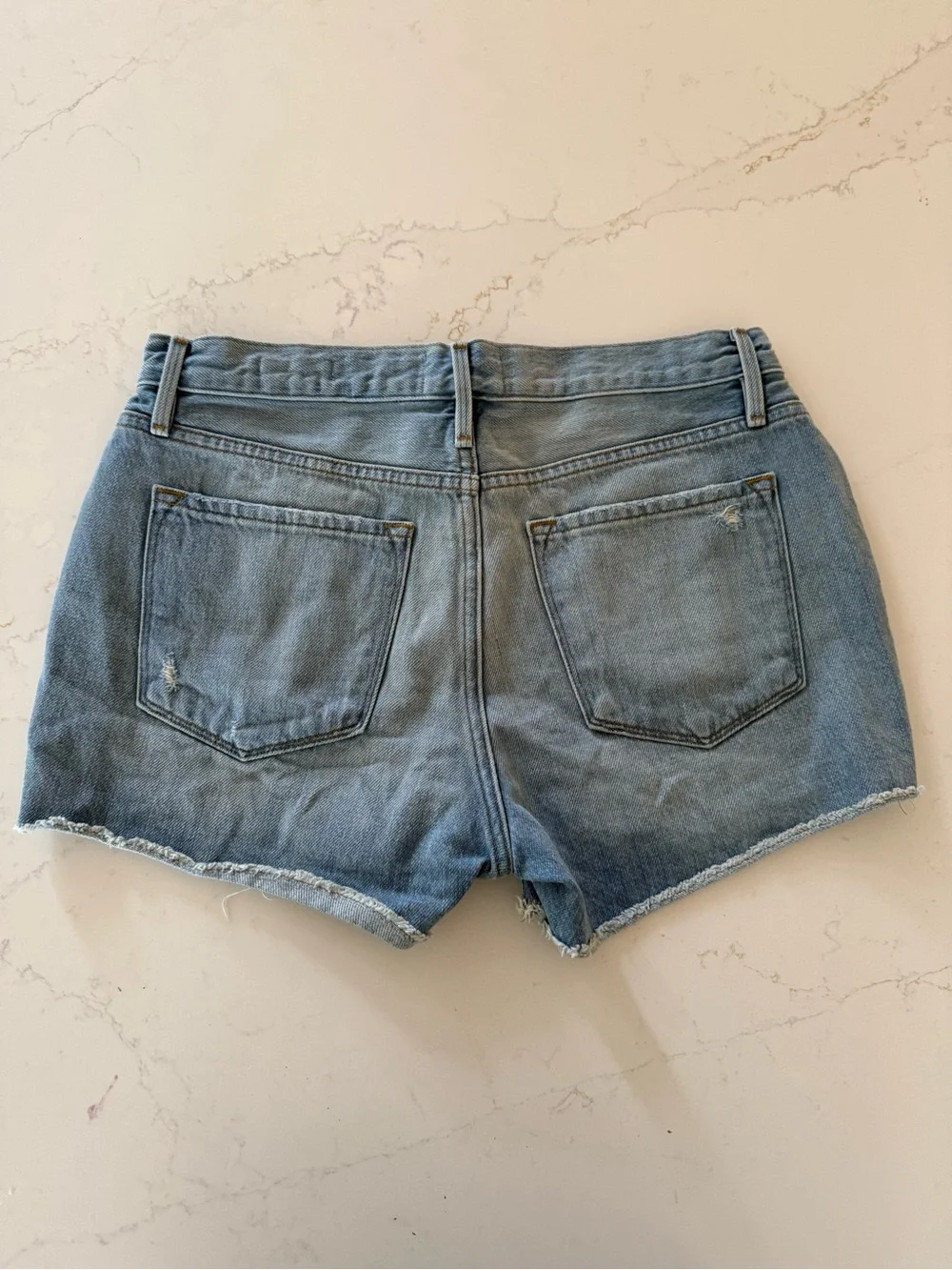 Frame Denim Light Blue Distressed Denim Shorts